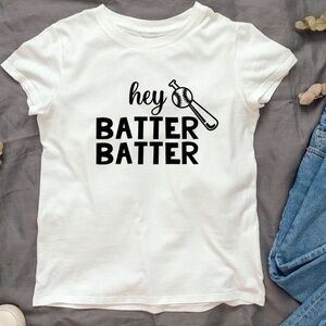 White Short Sleeve Tee with Baseball Graphic